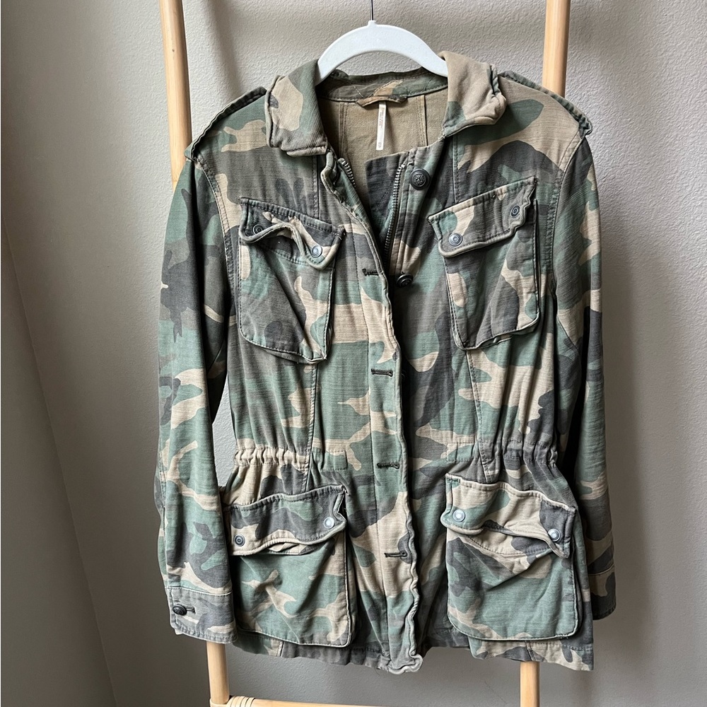 Free People womens army print jacket